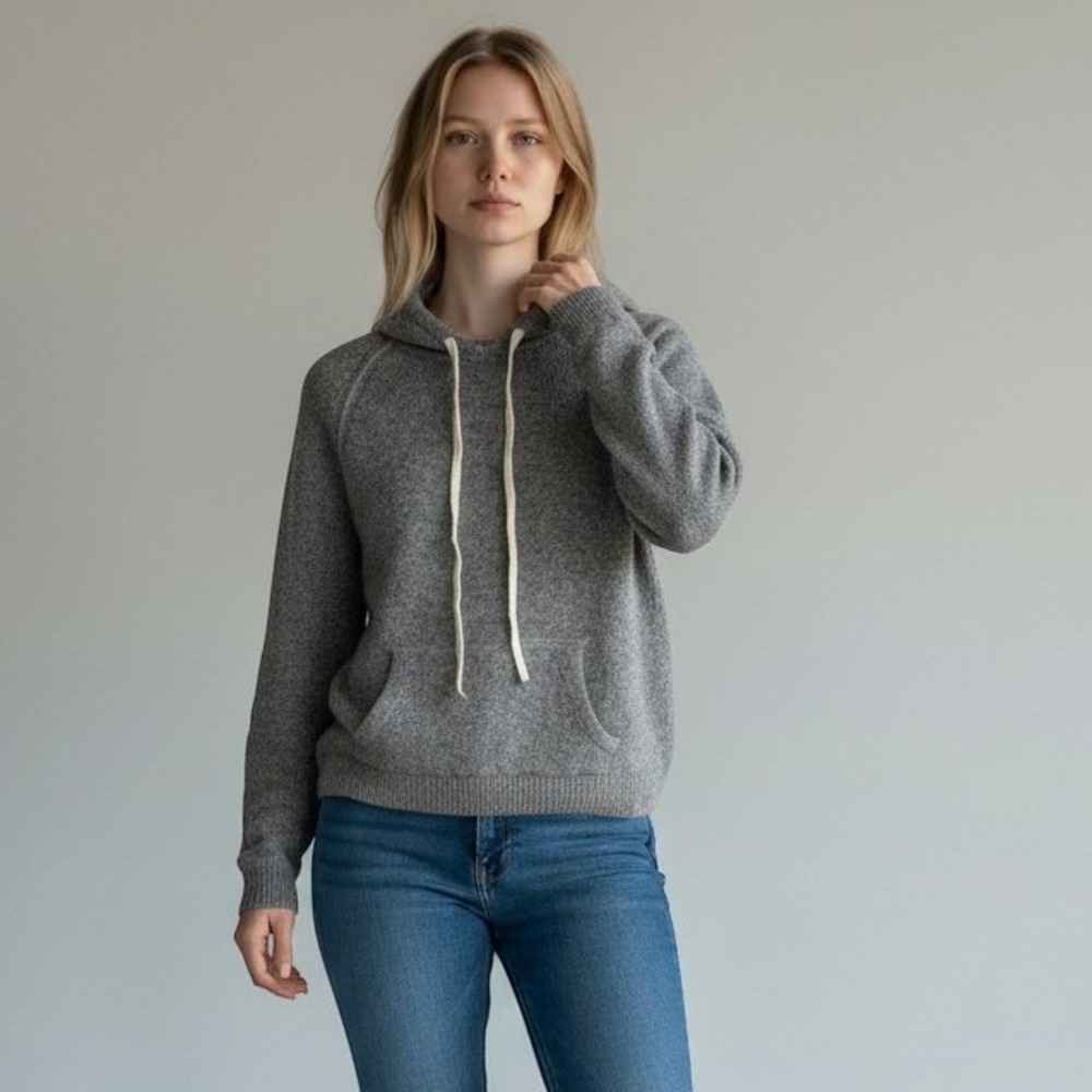 Gap Knit Alpaca Blend Hoodie Women S Gray Long Sleeve Pullover Sweater